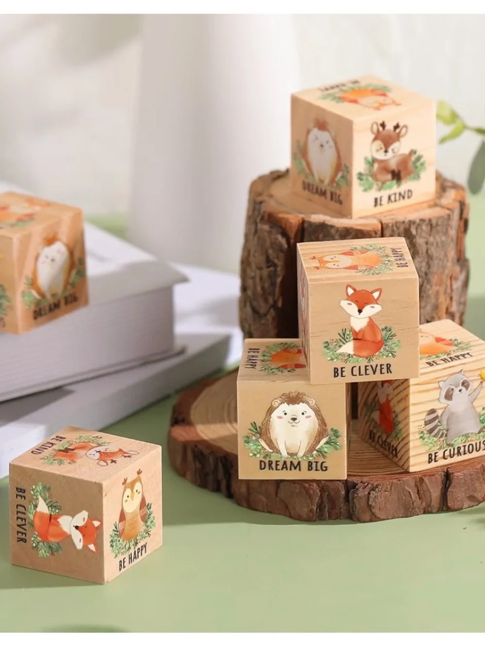 Woodland Animal Motivational Blocks - Natural Wood